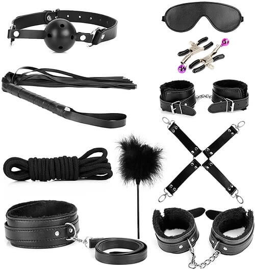 KIT BONDAGE DE 9 PIEZAS, COLORES. BDSM - KIT
