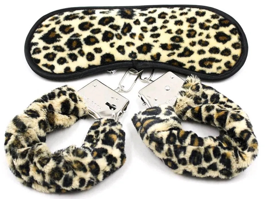 KIT ANIMAL PRINT, MASCARA DE OJOS Y ESPOSAS DE PELUCHE. RYWC-222